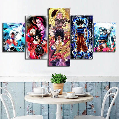 Dragon Ball - 5 Pieces Wall Art - Goku - Super Saiyan 4 - Mastered Ultra Instinct - Genki - Printed Wall Pictures Home Decor - Dragon Ball Poster - Dragon Ball Canvas