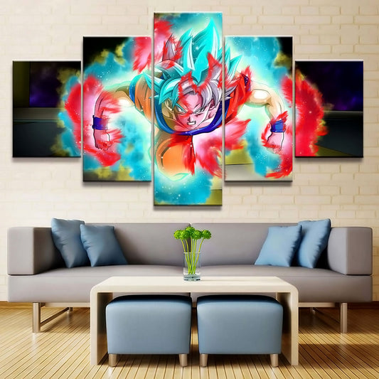 Dragon Ball - 5 Pieces Wall Art - Goku - Super Saiyan Blue - Printed Wall Pictures Home Decor - Dragon Ball Poster - Dragon Ball Canvas