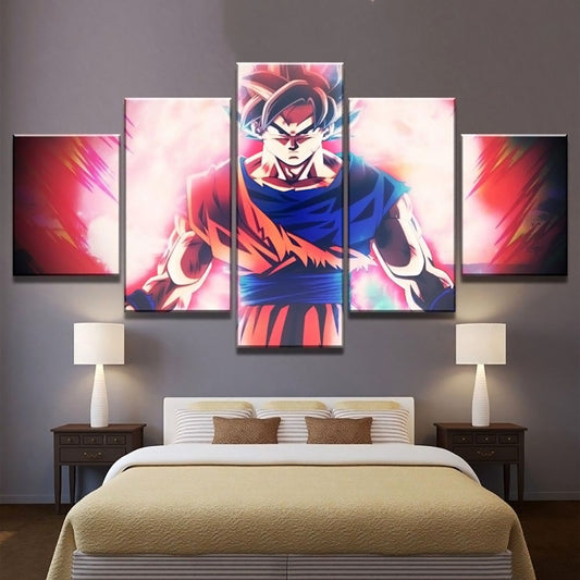 Dragon Ball - 5 Pieces Wall Art - Goku Super Saiyan God - Printed Wall Pictures Home Decor - Dragon Ball Poster - Dragon Ball Canvas