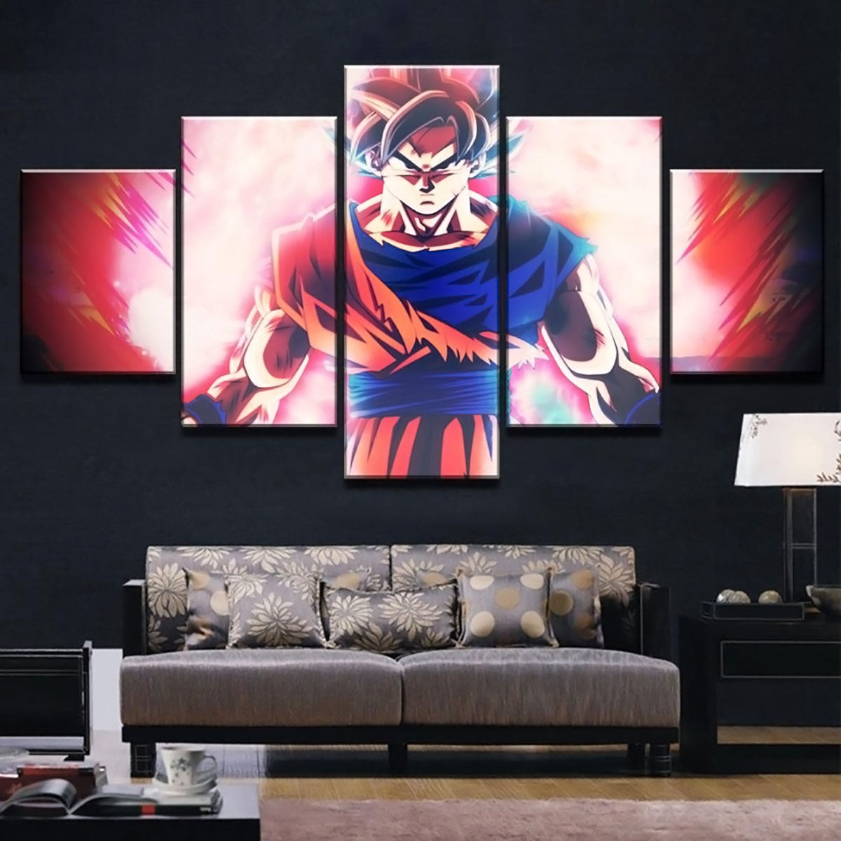 Dragon Ball - 5 Pieces Wall Art - Goku Super Saiyan God - Printed Wall Pictures Home Decor - Dragon Ball Poster - Dragon Ball Canvas