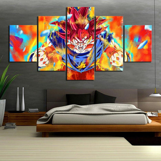 Dragon Ball - 5 Pieces Wall Art - Goku - Super Saiyan God - Printed Wall Pictures Home Decor - Dragon Ball Poster - Dragon Ball Canvas
