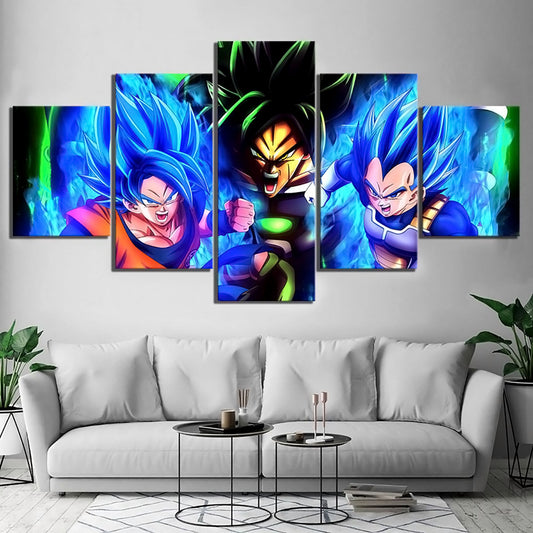 Dragon Ball - 5 Pieces Wall Art - Goku - Vegeta - Broly - Super Saiyan - Printed Wall Pictures Home Decor - Dragon Ball Poster - Dragon Ball Canvas