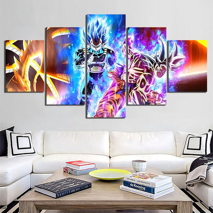 Dragon Ball - 5 Pieces Wall Art - Goku - Vegeta - Super Saiyan Blue - Printed Wall Pictures Home Decor - Dragon Ball Poster - Dragon Ball Canvas