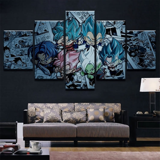 Dragon Ball - 5 Pieces Wall Art - Goku - Vegeta - Super Saiyan Blue - Super Saiyan Rose - Trunk - Vegeto - Zamasu -Black Goku  - Printed Wall Pictures Home Decor - Dragon Ball Poster - Dragon Ball Canvas