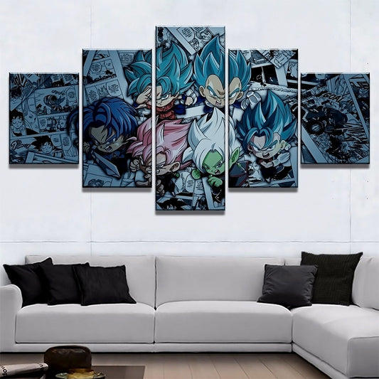 Dragon Ball - 5 Pieces Wall Art - Goku - Vegeta - Super Saiyan Blue - Super Saiyan Rose - Trunk - Vegeto - Zamasu -Black Goku  - Printed Wall Pictures Home Decor - Dragon Ball Poster - Dragon Ball Canvas