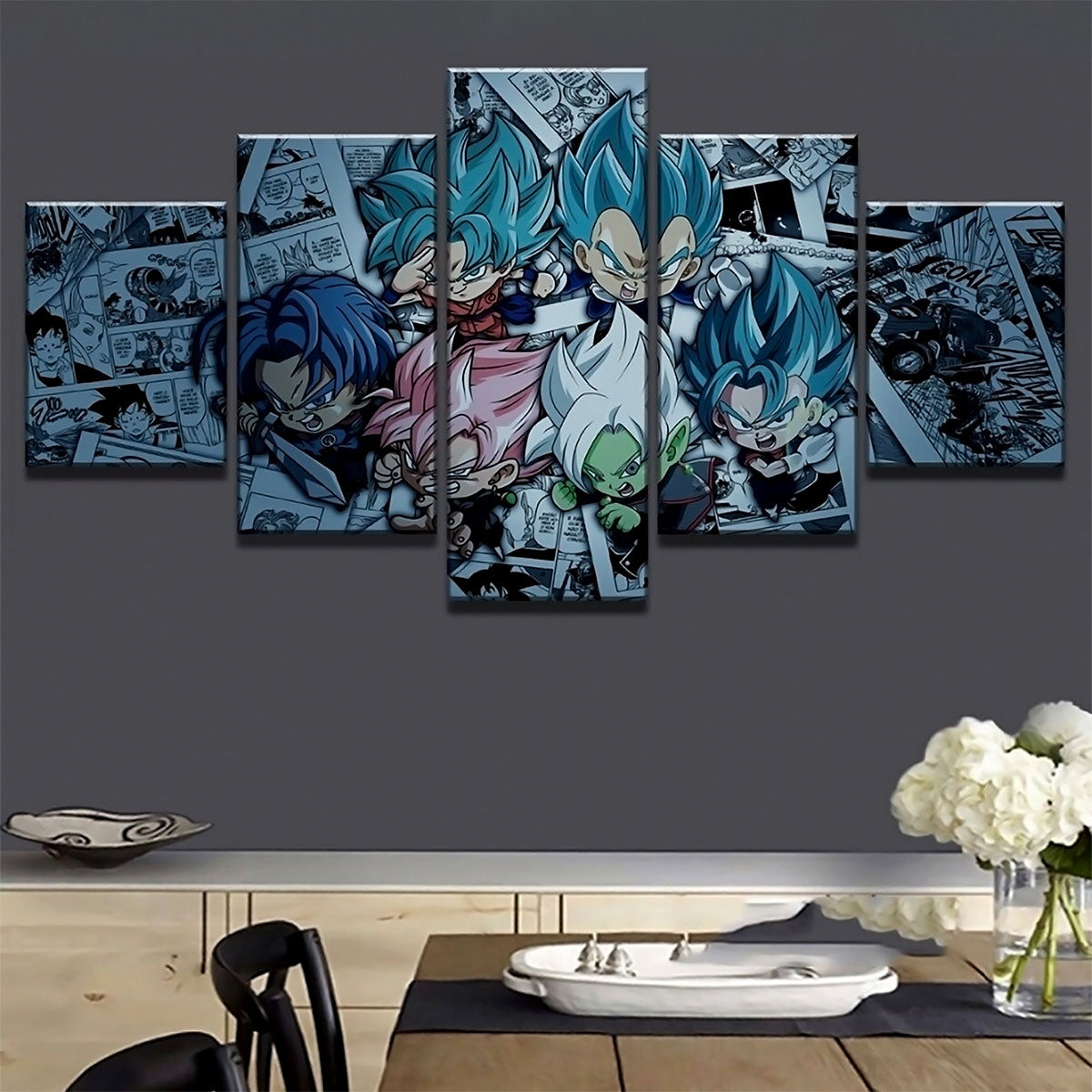 Dragon Ball - 5 Pieces Wall Art - Goku - Vegeta - Super Saiyan Blue - Super Saiyan Rose - Trunk - Vegeto - Zamasu -Black Goku  - Printed Wall Pictures Home Decor - Dragon Ball Poster - Dragon Ball Canvas