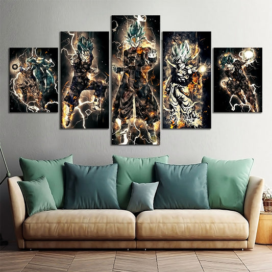 Dragon Ball - 5 Pieces Wall Art - Goku - Vegeto - Super Saiyan - Printed Wall Pictures Home Decor - Dragon Ball Poster - Dragon Ball Canvas