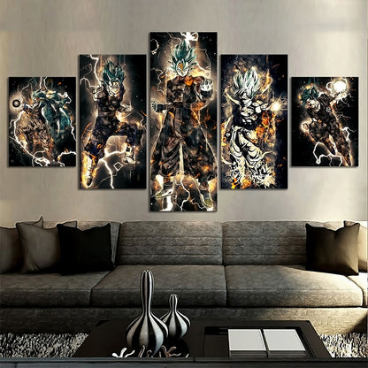 Dragon Ball - 5 Pieces Wall Art - Goku - Vegeto - Super Saiyan - Printed Wall Pictures Home Decor - Dragon Ball Poster - Dragon Ball Canvas