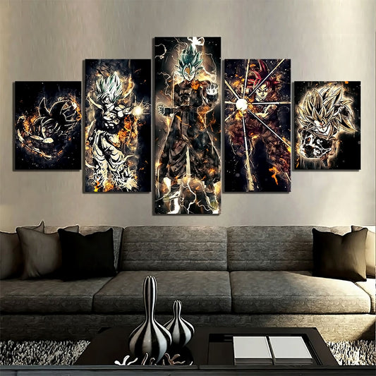 Dragon Ball - 5 Pieces Wall Art - Goku - Vegeto - Super Saiyan 3 - Super Saiyan God - Printed Wall Pictures Home Decor - Dragon Ball Poster - Dragon Ball Canvas