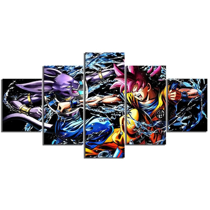Dragon Ball - 5 Pieces Wall Art - Beerus - Goku Super Saiyan God - Fight - Printed Wall Pictures Home Decor - Dragon Ball Poster - Dragon Ball Canvas