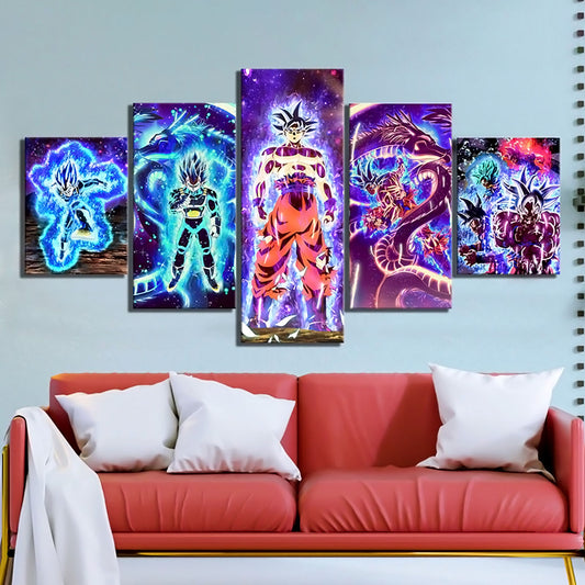 Dragon Ball - 5 Pieces Wall Art - Mastered Ultra Instinct Goku - Vegeta - Printed Wall Pictures Home Decor - Dragon Ball Poster - Dragon Ball Canvas