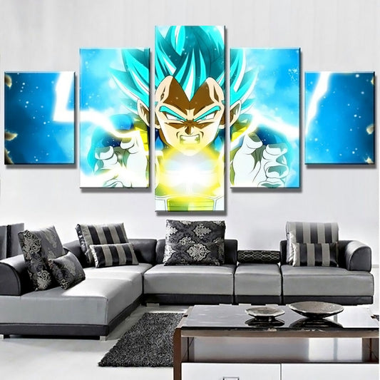 Dragon Ball - 5 Pieces Wall Art - Vegeta Super Saiyan Blue - Printed Wall Pictures Home Decor - Dragon Ball Poster - Dragon Ball Canvas