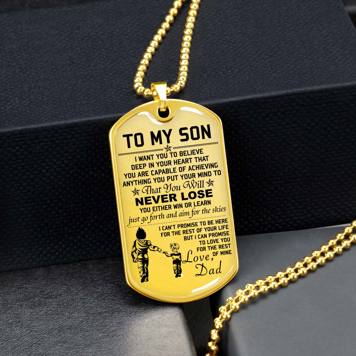 Dragon Ball - DRDL007 - Dad To Son - Never Lose - Vegeta - Trunks - Dragon Ball Dog Tag - Military Ball Chain - Luxury Dog Tag