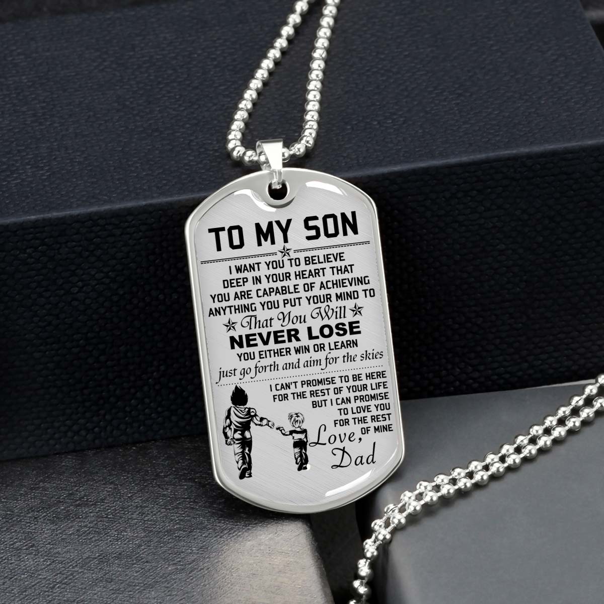 Dragon Ball - DRDL007 - Dad To Son - Never Lose - Vegeta - Trunks - Dragon Ball Dog Tag - Military Ball Chain - Luxury Dog Tag