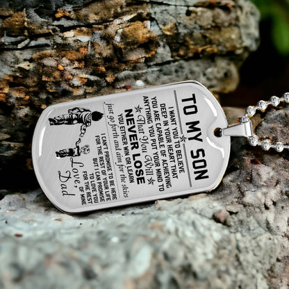 Dragon Ball - DRDL007 - Dad To Son - Never Lose - Vegeta - Trunks - Dragon Ball Dog Tag - Military Ball Chain - Luxury Dog Tag