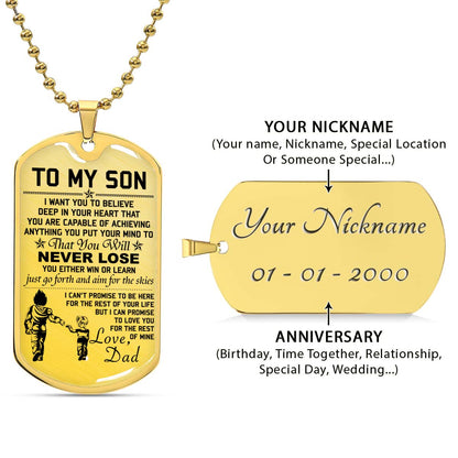 Dragon Ball - DRDL007 - Dad To Son - Never Lose - Vegeta - Trunks - Dragon Ball Dog Tag - Military Ball Chain - Luxury Dog Tag