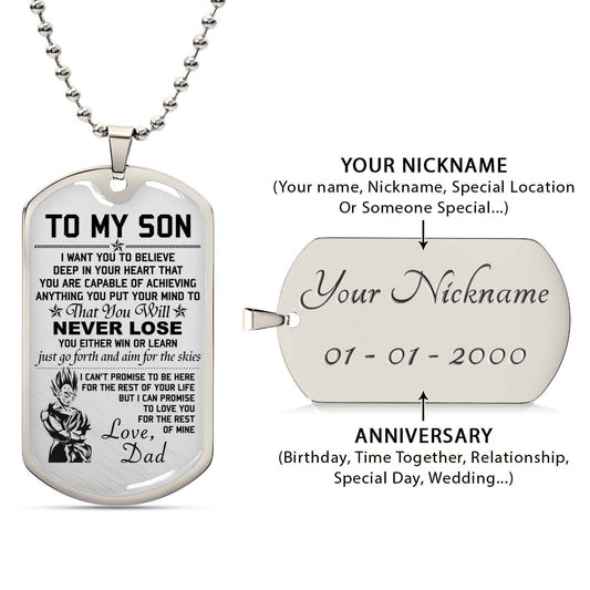 Dragon Ball - DRDL008 - Dad To Son - Never Lose - Vegeta & Trunks - Dragon Ball Dog Tag - Military Ball Chain - Luxury Dog Tag