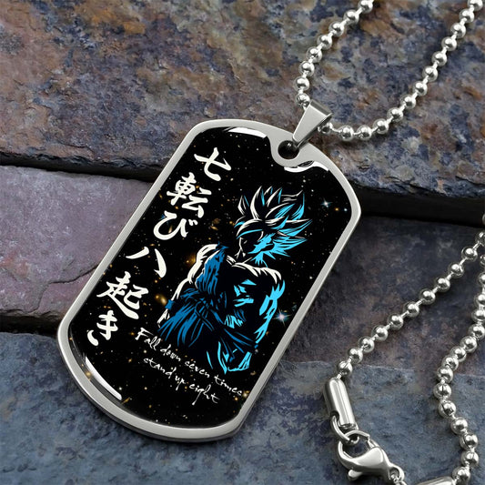 Dragon Ball - DRDL010 - Fall Down Seven Times Stand Up Eight - Goku - Supper Saiyan Blue - Dragon Ball Dog Tag - Military Ball Chain - Luxury Dog Tag