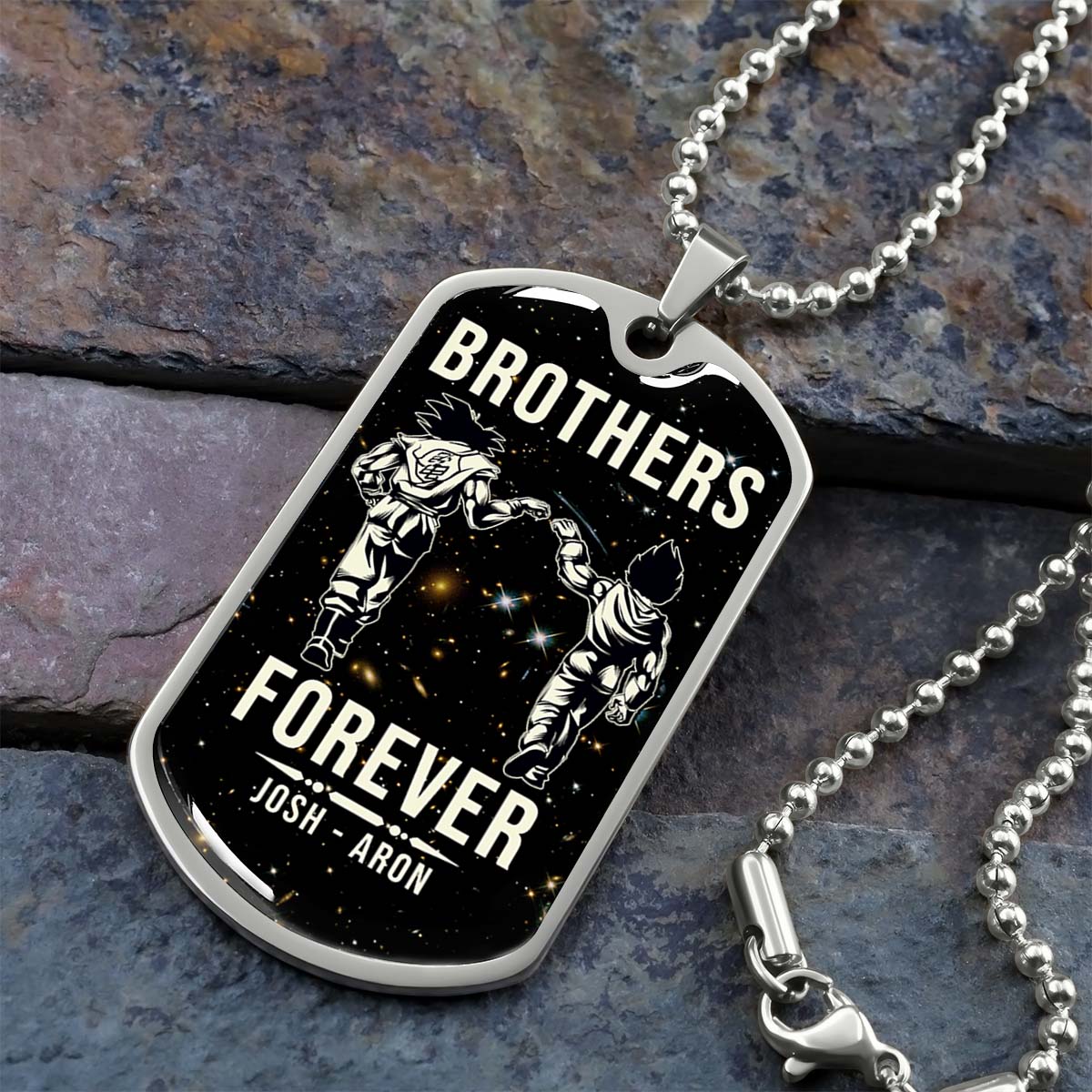 Dragon Ball - Josh - Aron - Brothers Forever - Goku - Vegeta - Dragon Ball Dog Tag - Military Ball Chain - Luxury Dog Tag