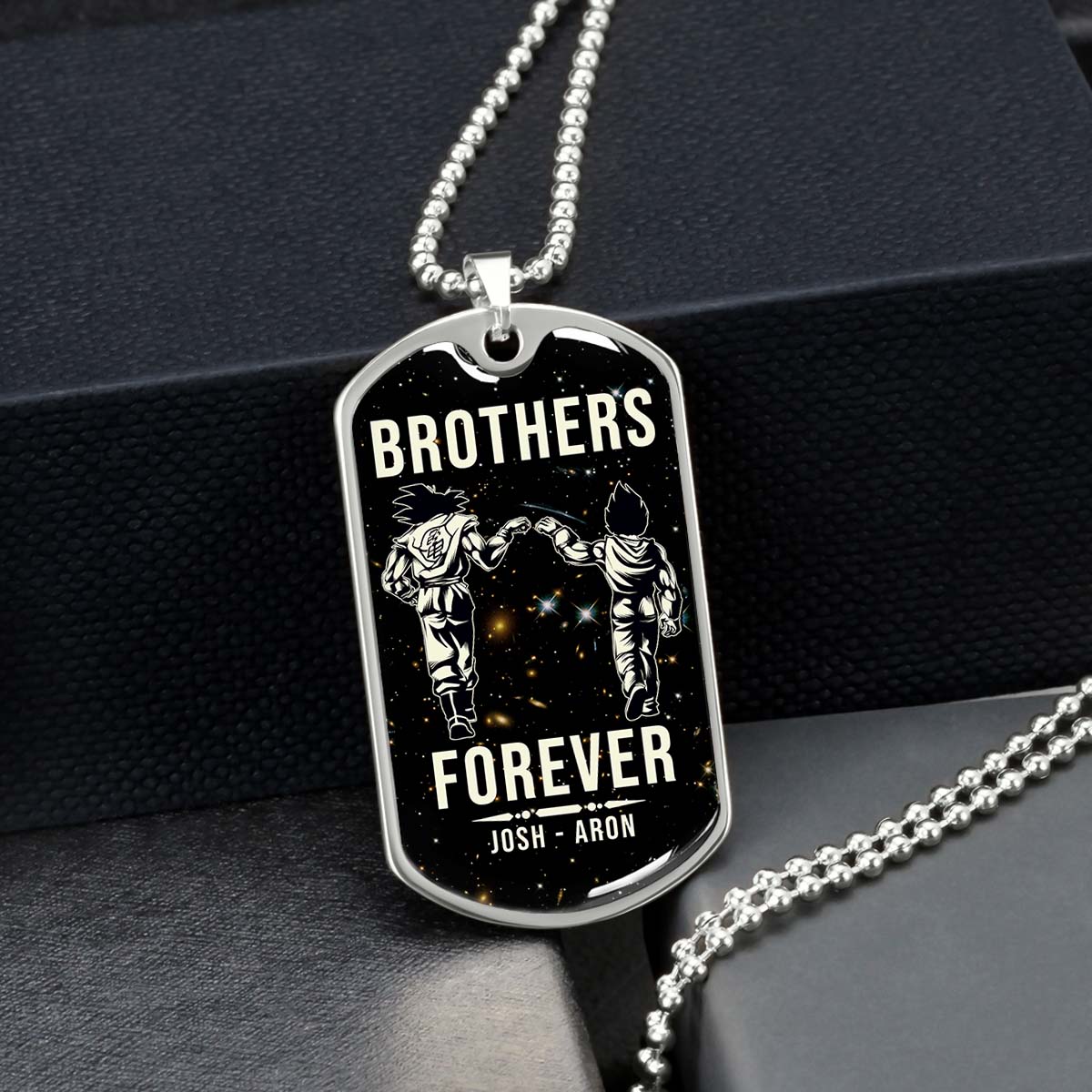 Dragon Ball - Josh - Aron - Brothers Forever - Goku - Vegeta - Dragon Ball Dog Tag - Military Ball Chain - Luxury Dog Tag