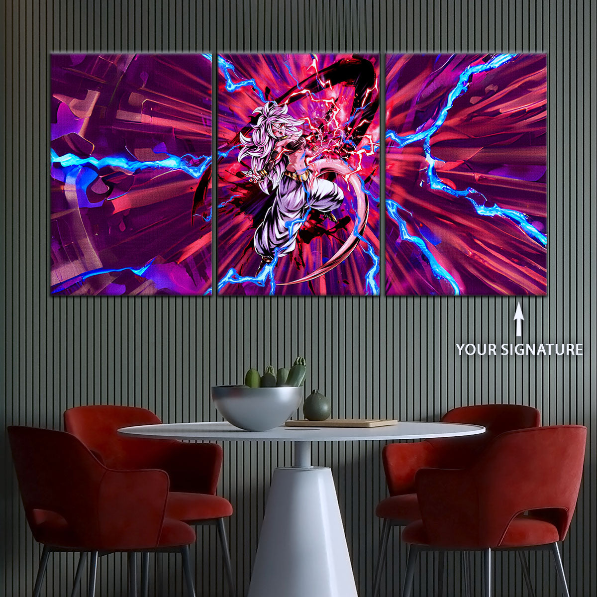 Dragon Ball FighterZ Android 21 Evil Form Canvas Wall Art - 5 Piece Split Panel DBZ Anime Poster - Ready to Hang Living Room Man Cave Decor - DR5001