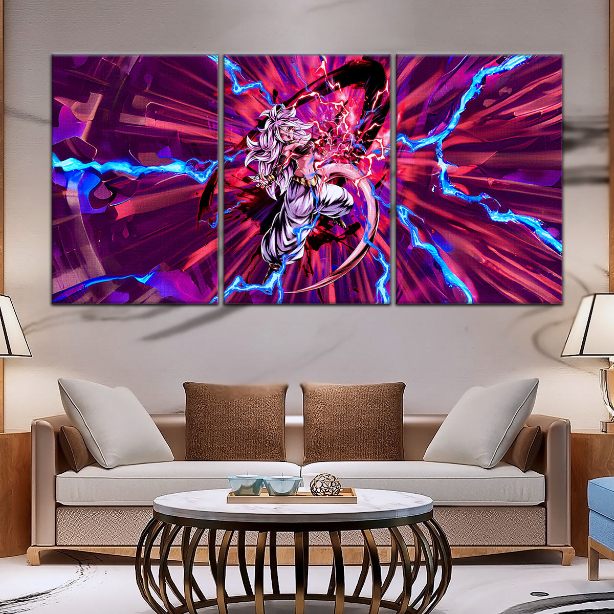 Dragon Ball FighterZ Android 21 Evil Form Canvas Wall Art - 5 Piece Split Panel DBZ Anime Poster - Ready to Hang Living Room Man Cave Decor - DR5001