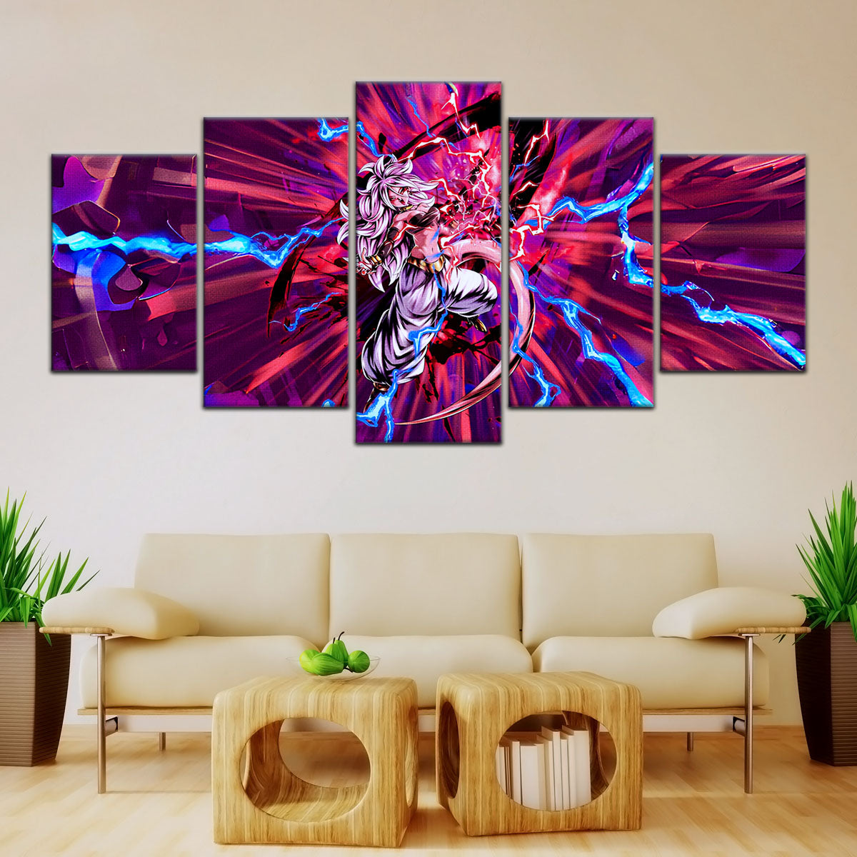 Dragon Ball FighterZ Android 21 Evil Form Canvas Wall Art - 5 Piece Split Panel DBZ Anime Poster - Ready to Hang Living Room Man Cave Decor - DR5001