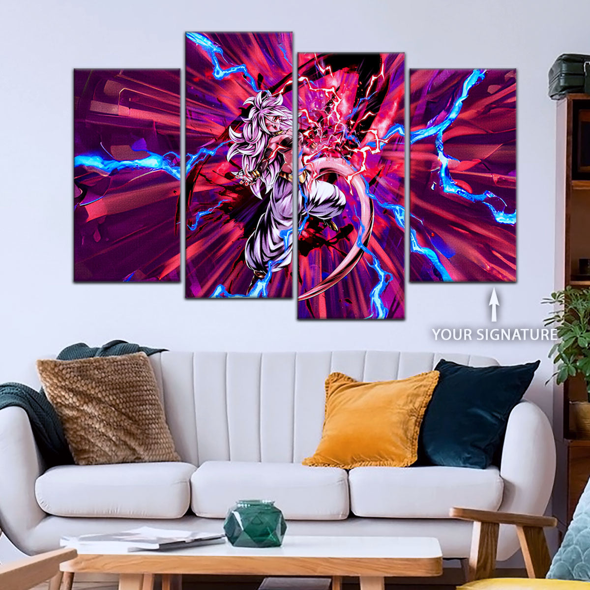 Dragon Ball FighterZ Android 21 Evil Form Canvas Wall Art - 5 Piece Split Panel DBZ Anime Poster - Ready to Hang Living Room Man Cave Decor - DR5001