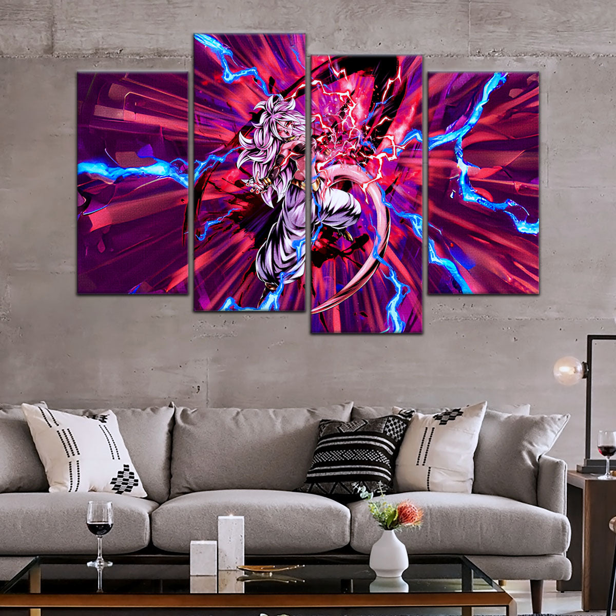 Dragon Ball FighterZ Android 21 Evil Form Canvas Wall Art - 5 Piece Split Panel DBZ Anime Poster - Ready to Hang Living Room Man Cave Decor - DR5001