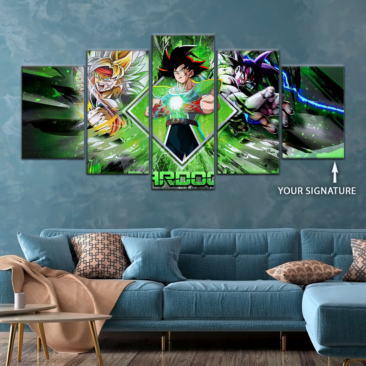 Dragon Ball Super Bardock Canvas Wall Art - 5 Piece Split Panel DBZ Anime Poster - Framed Ready to Hang Living Room Man Cave Decor - DR5002