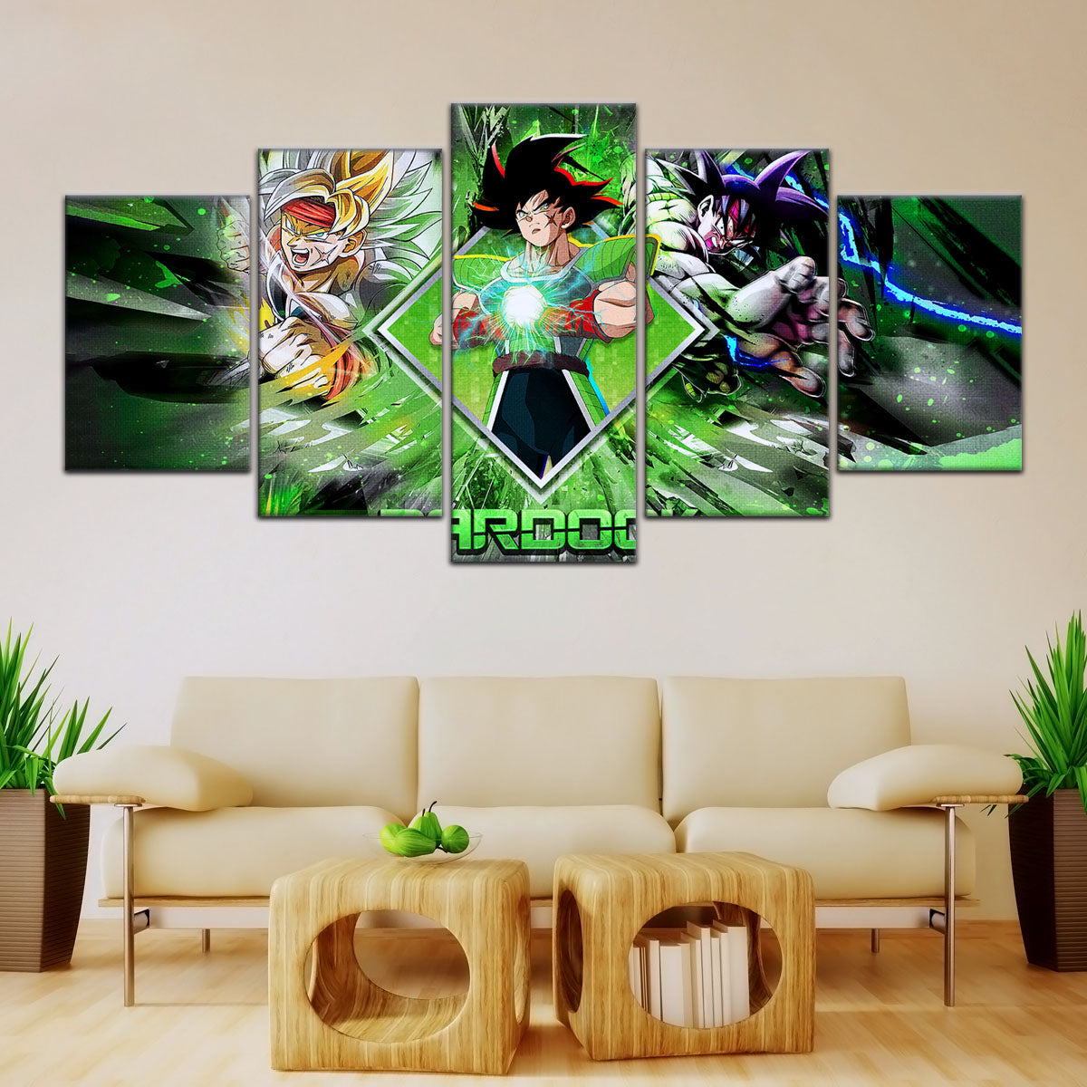 Dragon Ball Super Bardock Canvas Wall Art - 5 Piece Split Panel DBZ Anime Poster - Framed Ready to Hang Living Room Man Cave Decor - DR5002