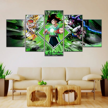 Dragon Ball Super Bardock Canvas Wall Art - 5 Piece Split Panel DBZ Anime Poster - Framed Ready to Hang Living Room Man Cave Decor - DR5002