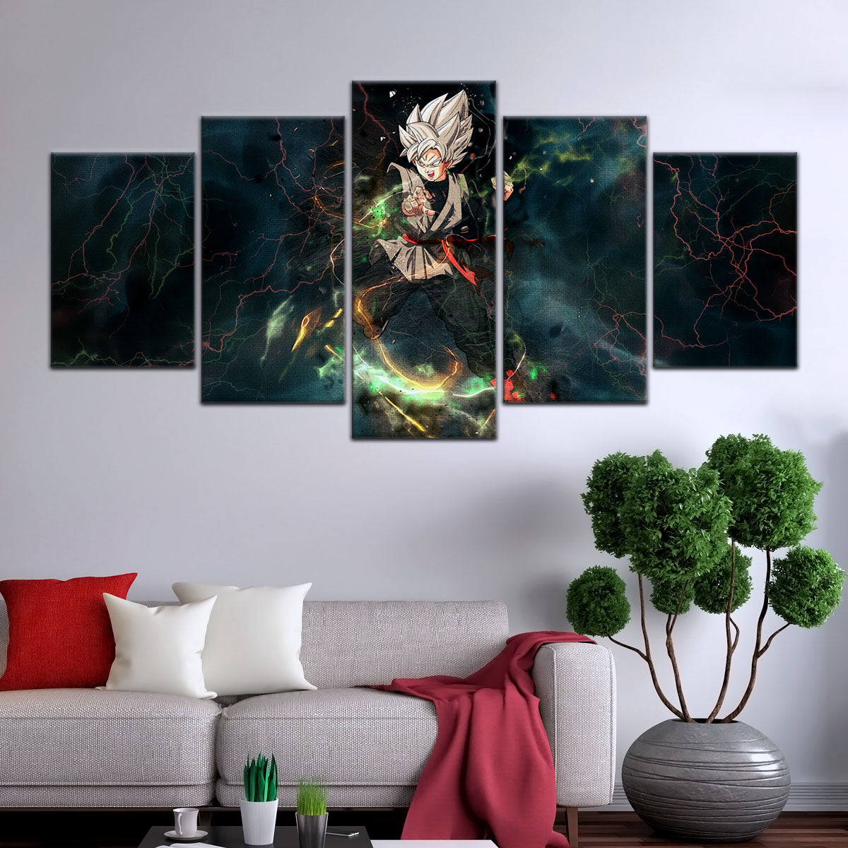 Dragon Ball Super Black Goku Canvas Wall Art - 5 Piece Split Panel DBZ Anime Poster - Framed Ready to Hang Living Room Man Cave Decor - DR5004