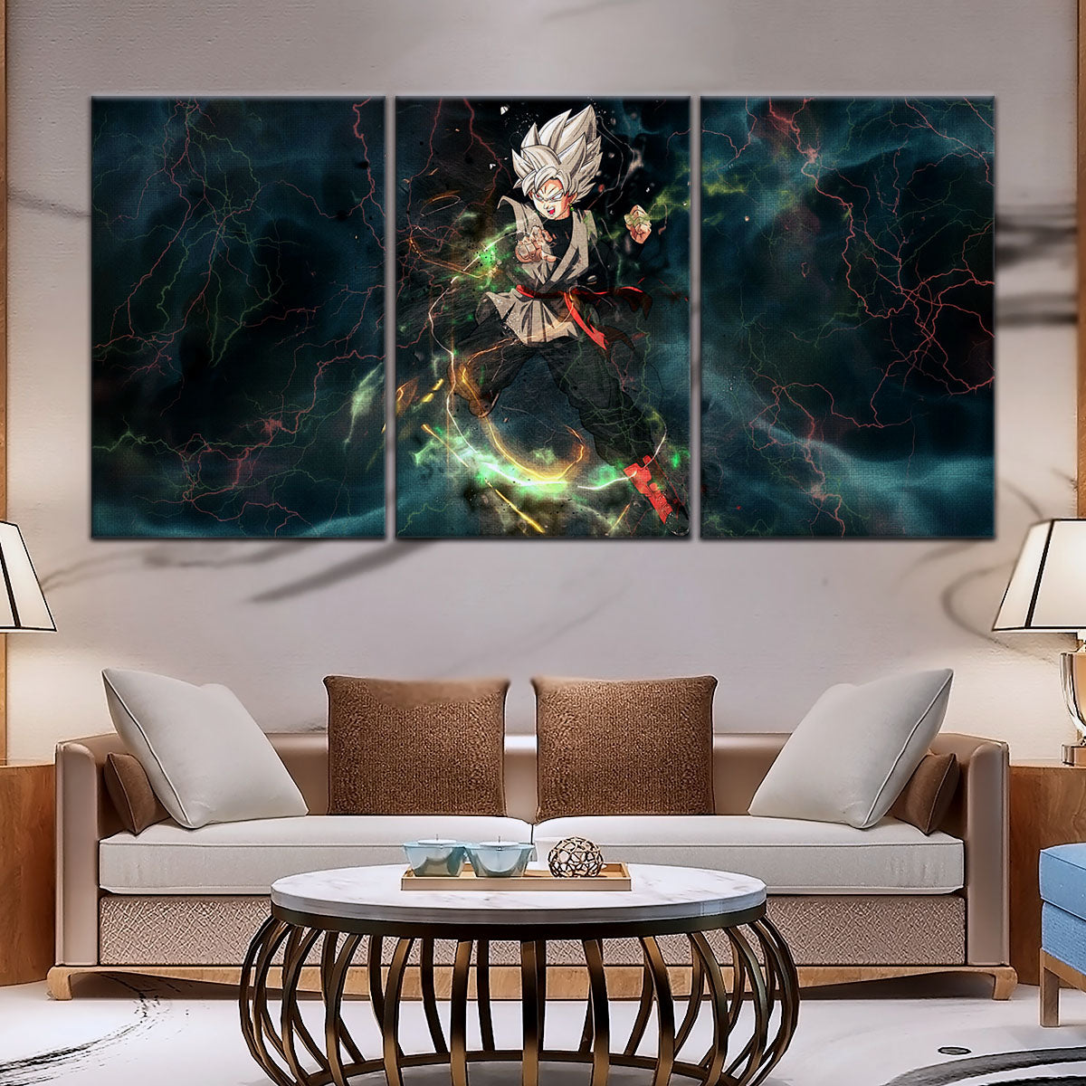Dragon Ball Super Black Goku Canvas Wall Art - 5 Piece Split Panel DBZ Anime Poster - Framed Ready to Hang Living Room Man Cave Decor - DR5004