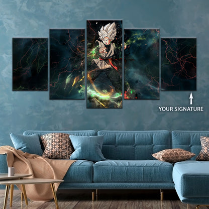 Dragon Ball Super Black Goku Canvas Wall Art - 5 Piece Split Panel DBZ Anime Poster - Framed Ready to Hang Living Room Man Cave Decor - DR5004
