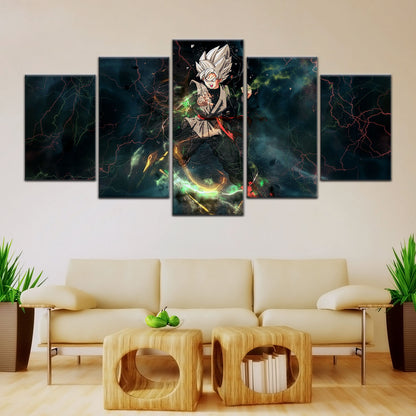 Dragon Ball Super Black Goku Canvas Wall Art - 5 Piece Split Panel DBZ Anime Poster - Framed Ready to Hang Living Room Man Cave Decor - DR5004