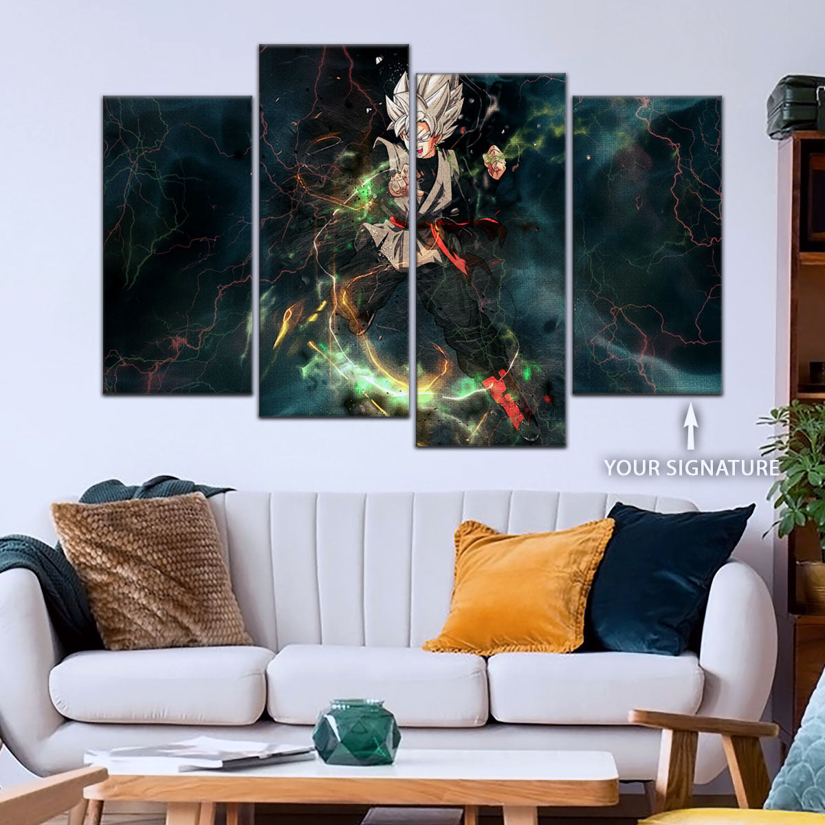 Dragon Ball Super Black Goku Canvas Wall Art - 5 Piece Split Panel DBZ Anime Poster - Framed Ready to Hang Living Room Man Cave Decor - DR5004