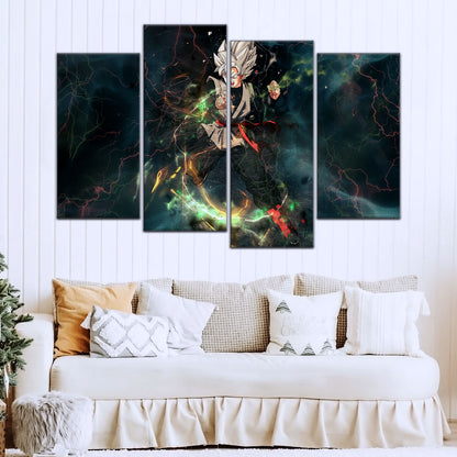 Dragon Ball Super Black Goku Canvas Wall Art - 5 Piece Split Panel DBZ Anime Poster - Framed Ready to Hang Living Room Man Cave Decor - DR5004