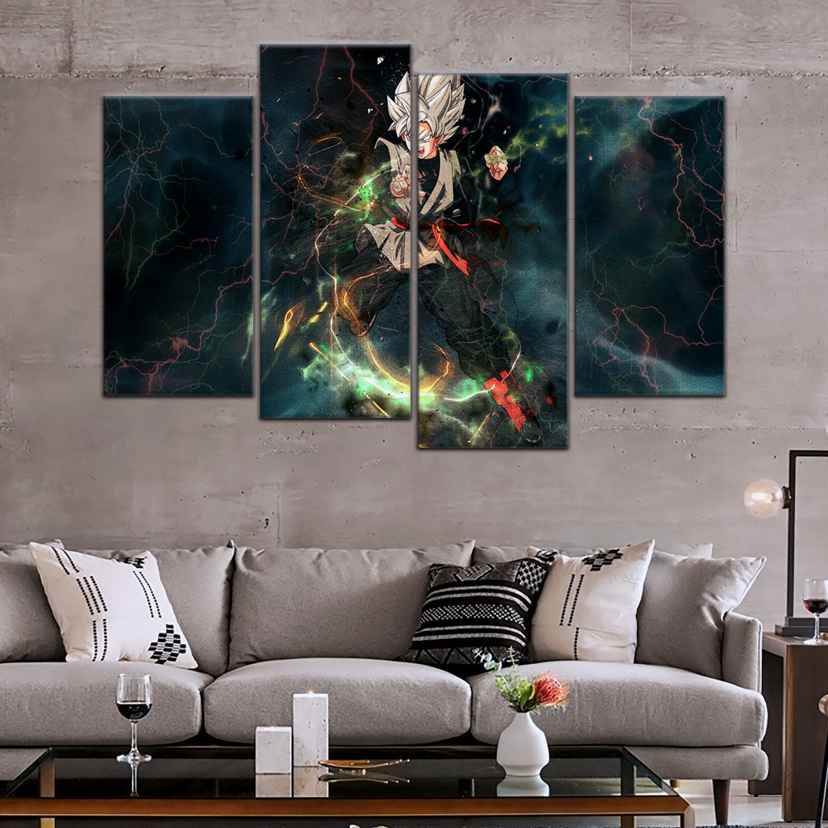 Dragon Ball Super Black Goku Canvas Wall Art - 5 Piece Split Panel DBZ Anime Poster - Framed Ready to Hang Living Room Man Cave Decor - DR5004