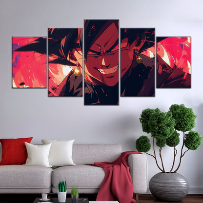Dragon Ball Super Black Goku Canvas Wall Art - 5 Piece Split Panel DBZ Anime Poster - Framed Ready to Hang Living Room Man Cave Decor - DR5013