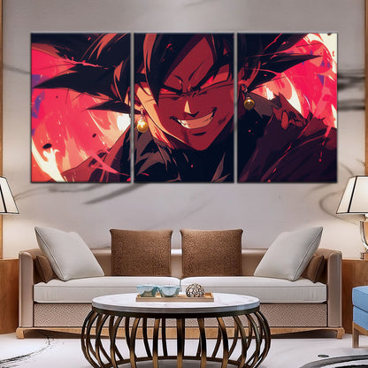 Dragon Ball Super Black Goku Canvas Wall Art - 5 Piece Split Panel DBZ Anime Poster - Framed Ready to Hang Living Room Man Cave Decor - DR5013