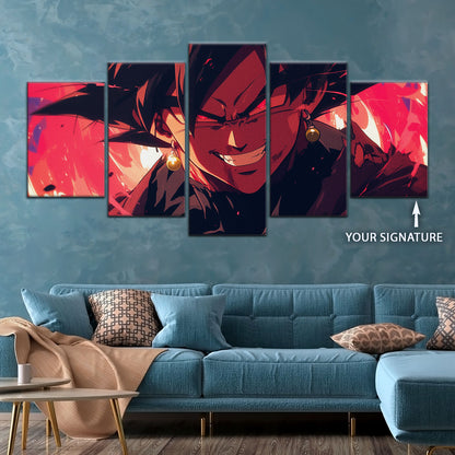 Dragon Ball Super Black Goku Canvas Wall Art - 5 Piece Split Panel DBZ Anime Poster - Framed Ready to Hang Living Room Man Cave Decor - DR5013