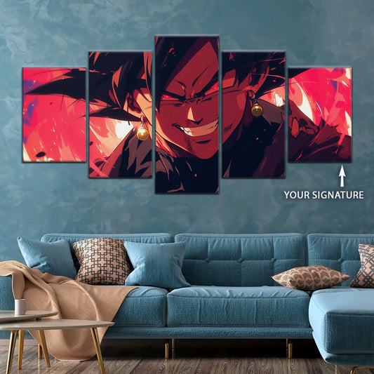 Dragon Ball Super Black Goku Canvas Wall Art - 5 Piece Split Panel DBZ Anime Poster - Framed Ready to Hang Living Room Man Cave Decor - DR5013