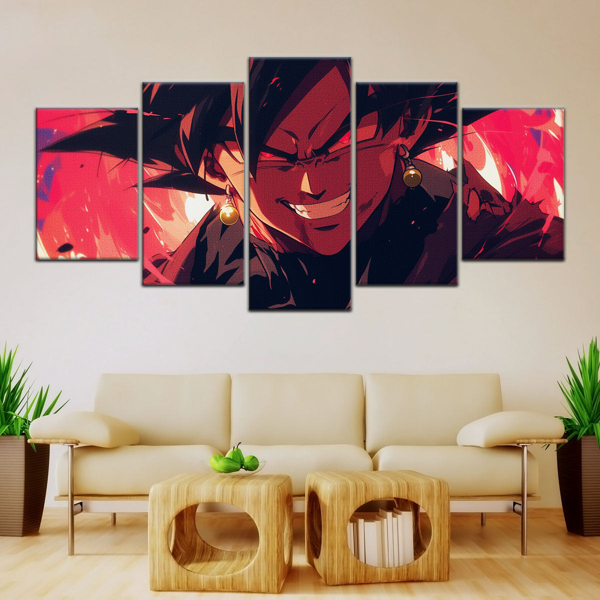 Dragon Ball Super Black Goku Canvas Wall Art - 5 Piece Split Panel DBZ Anime Poster - Framed Ready to Hang Living Room Man Cave Decor - DR5013