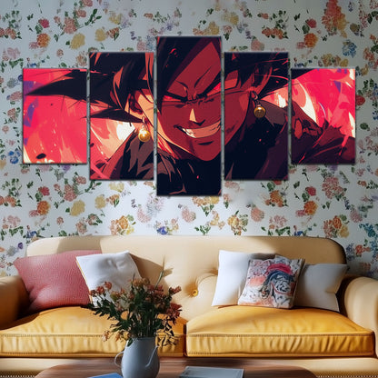 Dragon Ball Super Black Goku Canvas Wall Art - 5 Piece Split Panel DBZ Anime Poster - Framed Ready to Hang Living Room Man Cave Decor - DR5013