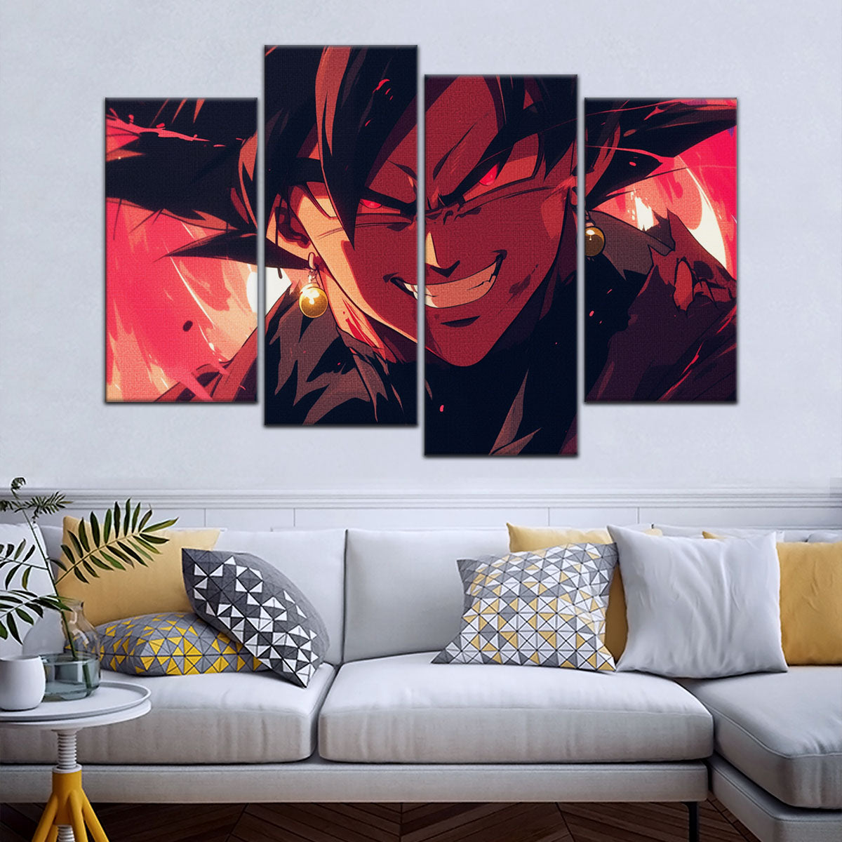 Dragon Ball Super Black Goku Canvas Wall Art - 5 Piece Split Panel DBZ Anime Poster - Framed Ready to Hang Living Room Man Cave Decor - DR5013