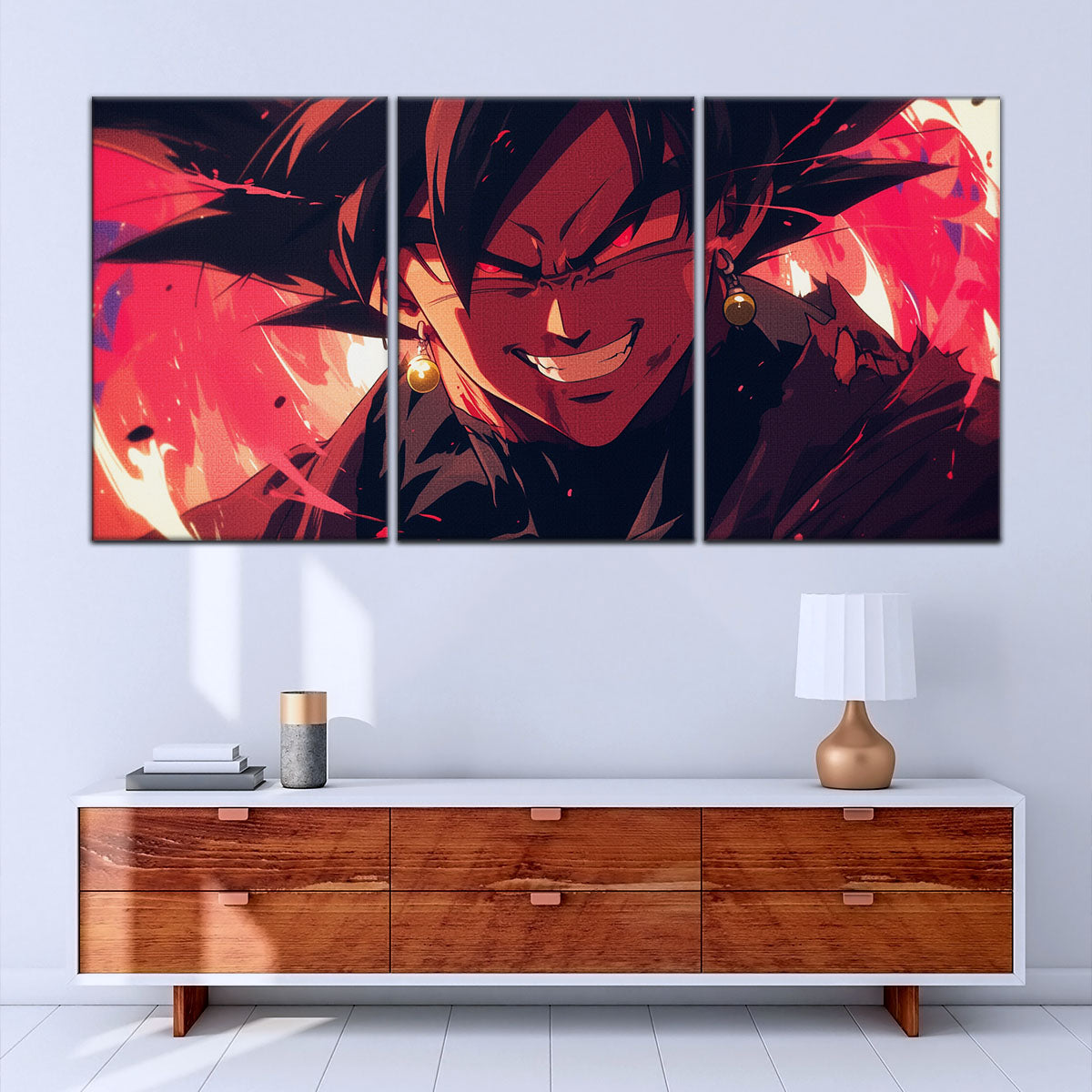 Dragon Ball Super Black Goku Canvas Wall Art - 5 Piece Split Panel DBZ Anime Poster - Framed Ready to Hang Living Room Man Cave Decor - DR5013
