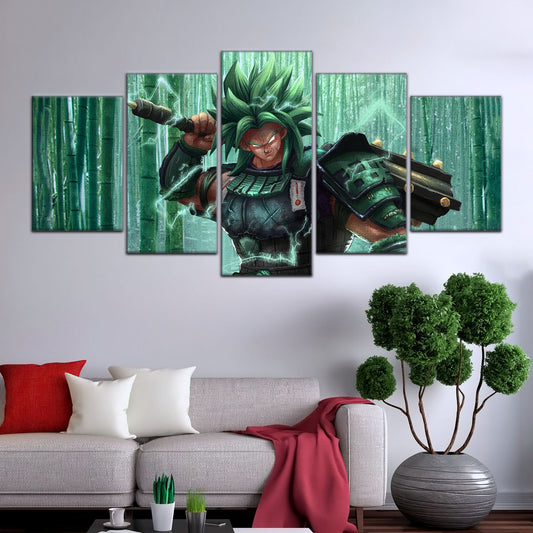 Dragon Ball Super Broly Green Armor Canvas Wall Art - 5 Piece Split Panel DBZ Anime Poster - Framed Ready to Hang Living Room Man Cave Decor - DR5023