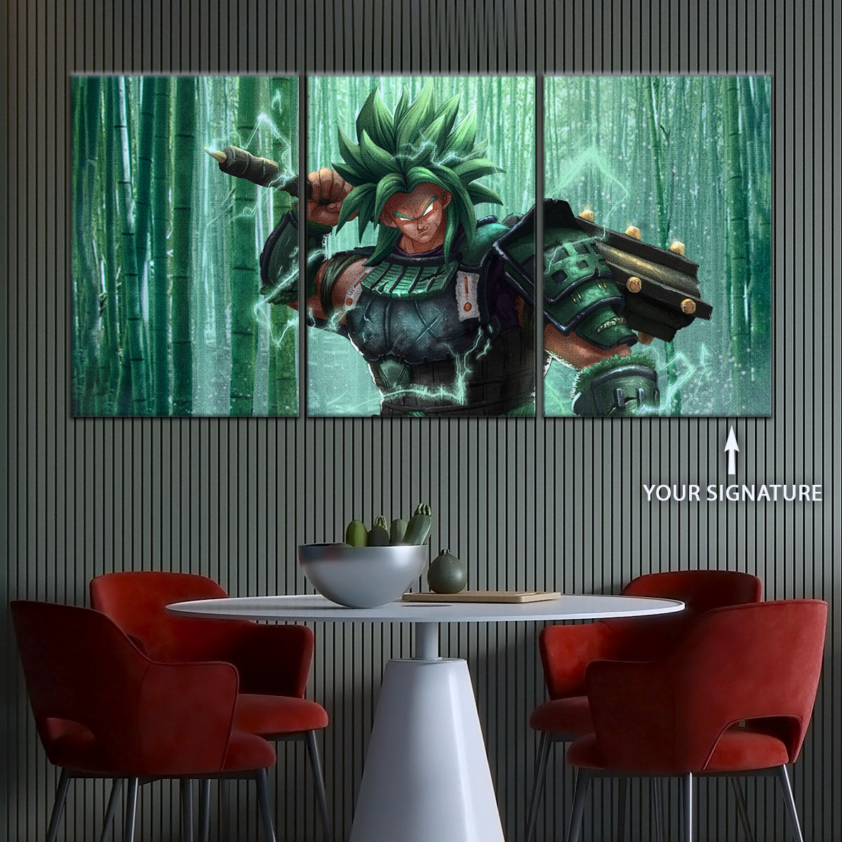 Dragon Ball Super Broly Green Armor Canvas Wall Art - 5 Piece Split Panel DBZ Anime Poster - Framed Ready to Hang Living Room Man Cave Decor - DR5023