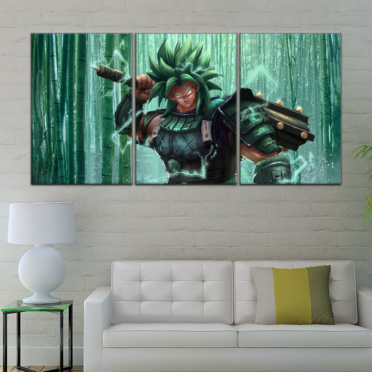 Dragon Ball Super Broly Green Armor Canvas Wall Art - 5 Piece Split Panel DBZ Anime Poster - Framed Ready to Hang Living Room Man Cave Decor - DR5023